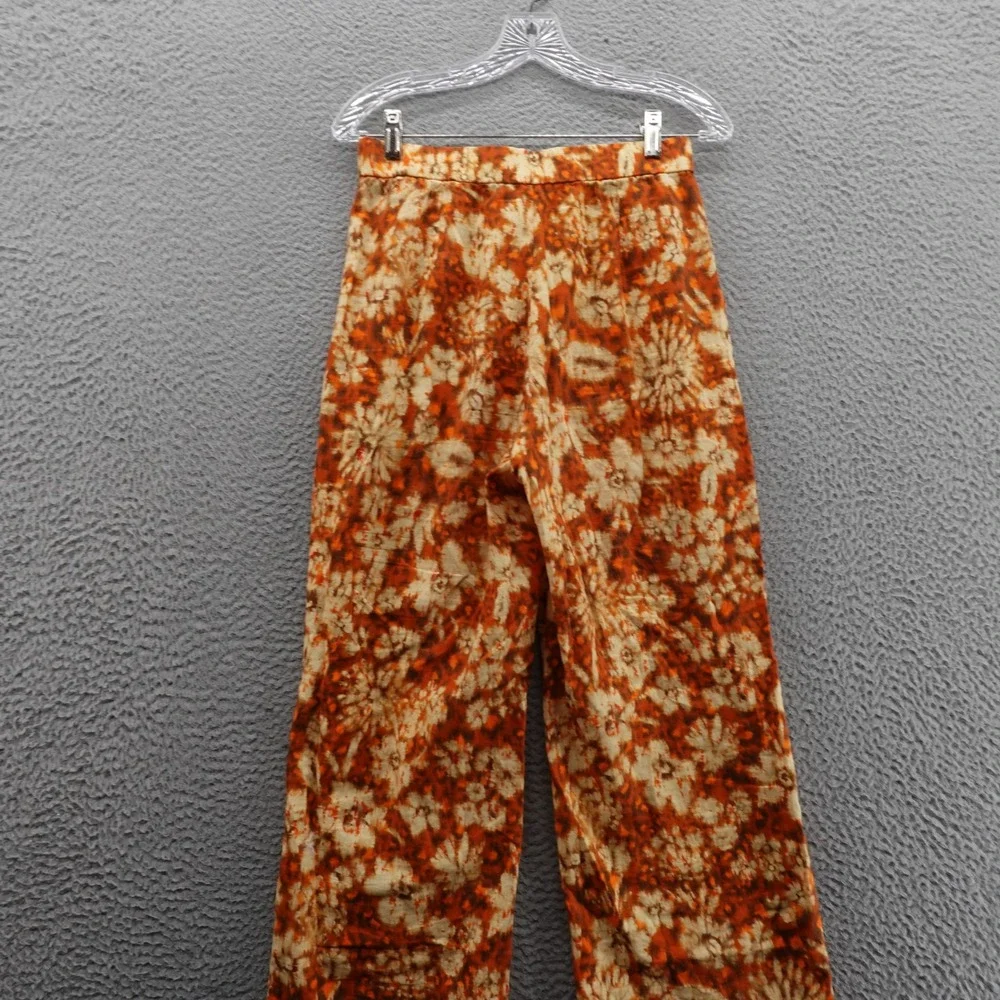 Zara Tie Dye Wide Leg Pants S Orange Beige Womens Linen Cotton Boho‎ Floral - Picture 4 of 12